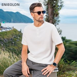 Enjeolon | Luxury Textured Heavyweight Waffle Henry Collar Short Sleeve T-Shirt