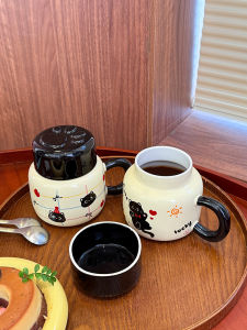 Cốc Thủy Tinh Bằng Gốm Sứ Dễ Thương Có Nắp Cốc Cà Phê Văn Phòng Cho Nữ Cốc Quà Tặng Đẹp Mắt Cốc Đựng Nước Hình Mèo