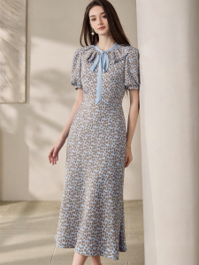 Roey s house | French Elegance Flared Hem Dress Slim Fit Floral