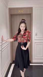 Đầm xòe phối cổ sen khoen eo tay hơi phồng Misa - MS0299 (Hình thật shop chụp)