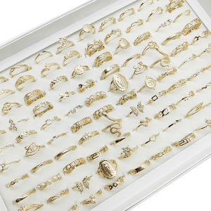 50pcs/100pcs/Lot Wholesale Vintage Silver Color Mix Style Alloy Finger Rings for Women Big Snake Black Enamel Love Wing Jewelry