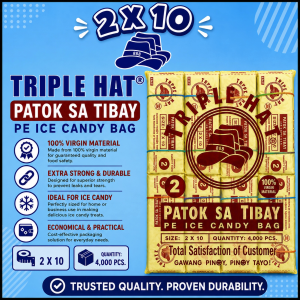 Triple Hat Patok sa Tibay PE Ice Candy Bag Size 2 x 10 Quantity 4000 Pcs