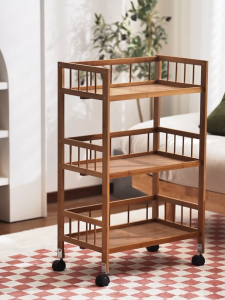Solid Wood Multi-Layer Storage Rack Movable Kitchen Living Room Tea Cabinet Shelf Easy-To-Assemble Tea Leaf Storage Cart