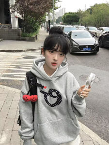 Gray American Simple Polka Dot E Letter Patchwork Embroidery Loose Womens Hoodie Couples Outerwear Spring 2025 New Arrival