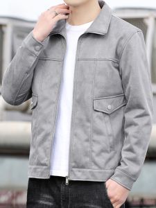 ROMON | Loose Fit Suede Jacket For Men Romon Brand Collared Outerwear Youth Fashion Urban Style Breathable Long Sleeve Polyester Fiber