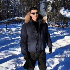 OUMULONG | Navy Blue Faux Fur Hooded Mens Winter Warm Padded Jacket