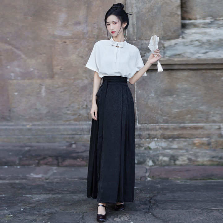 Fashion Hanfu Chinese Style Casual Summer Dress Short Blouse Skirt