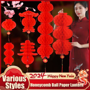 Chinese New Year Red Lantern Decoration DIY Honeycomb Ball Paper Lantern Hanging Spring Festival Product for Garden Plants Bonsai Shopping Mall New Year Supplies