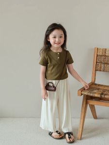 Spring Summer Autumn Lightweight Casual Wide Leg Pants Baby Girls Bottoming Long Trousers Childrens Clothing 2-25 Years Old Trendy