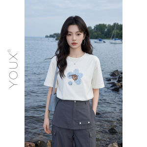 YOUXIANG | Áo Thun In Hoa Mùa Hè Thư Giãn