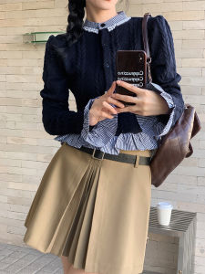 Khaki Color Yang Bubble High Waist Asymmetrical A-Line Mini Skirt Womens Autumn Fashion New Style Versatile Pleated Skirt