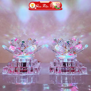 Đèn Hoa Sen Pha Lê CHÂN THIỆN MỸ Đèn Trang Trí Bàn Thờ Phật Gia Tiên HSPL-01