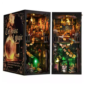 DIY Book Nook ชุดไม้ 3D ปริศนาชั้นวางหนังสือใส่ตกแต่ง Bookend ของเล่นตุ๊กตา House Assembly ชุดอาคารของเล่นของขวัญบ้าน