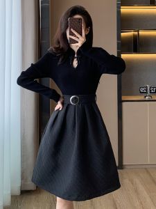 SUYE | Autumn Elegant Chinese Style Black Dress