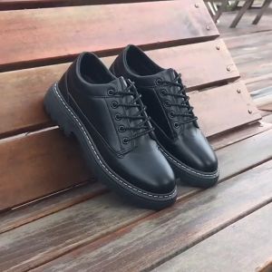 Black Derby Leather Shoes For Men Low Top Laced-Up Office Shoes With Rubber Middle Heel Shoes School Leather Shoes For Students