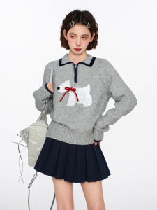 BAIDAIFEI | Áo Sweater Knit Dày Cổ Polo Kiểu Ngắn