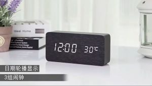 LED Digital Wooden Alarm Clock USB Plug-in Bedside Clock Room Decor with Thermometer (Ready Stock)