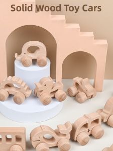 Baby Soothing Cartoon Realistic Wooden Inertial Car Toy
