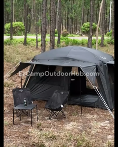 VIDALIDO Poon Saan Cabin Style Tent Semi-Automatic Waterproof Breathable Outdoor Camping Medium Large Tent for 4-10 Person Black Khaki Banshan Villa