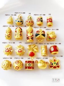 Ancient Style Alluvial Gold Color-Preserving Lion Lion God of Wealth Fish Swallowing Gold Beast Ornament Accessories 3D Necklace Bracelet round Spacer Beads DIY