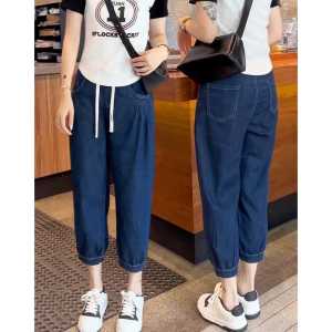 กางเกงยีนส์ทรงหลวมเอวสูงผ้าไหมลินินสำหรับผู้หญิงในช่วงฤดูร้อน กางเกงขายาวทรงหลวมสำหรับผู้หญิงไซส์ใหญ่ กางเกงขายาวทรงสลิมฟิต กางเกงขายาวทรงฮาราจูกุ