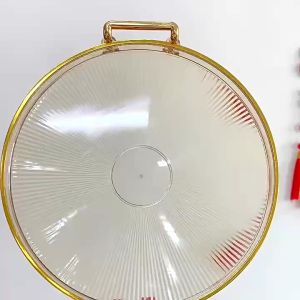 Nampan Dengan Pegangan Handle Gold Dekorasi Nampan Tray Mewah Dekorasi Tray Emas Mewah Baki Penyimpanan Permen Nampan Estetik Mewah TrayBaki Deluxe Berbingkai Emas Bulat Snack Fruit Tray