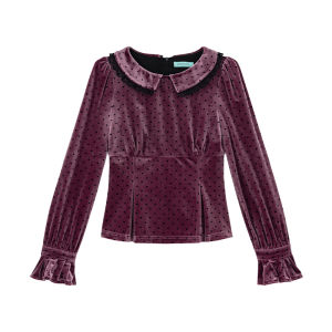 XXNING | Áo Blouse In Đốm Velvet Pháp Đeo Trong Và Ngoài Ôm Sát