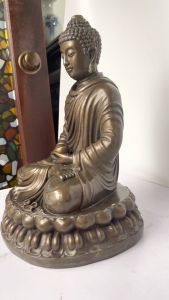 Tượng Phật Thích Ca Ngồi Bằng Đồng Vàng Nguyên Chất Hun Giả Cổ Kích Thước 30x22cm Nặng 5kg Đẹp