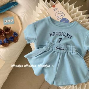 Girl Pure Cotton Sports and Leisure Sweater Suit 2024 Summer New Arrival Little Girl K-style Stylish Two-Piece Suit Tide