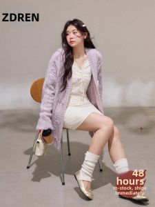 ZHANGDAREN | Bộ Quần Áo Knit Màu Tím Dành Cho Người Béo