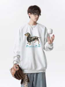 เสื้อสเวตเตอร์คอกลมพิมพ์ลายสุนัขสำหรับผู้ชาย ทรงหลวม แขนยาว สวมใส่สบาย ใส่ไปทำงานได้ ใส่ไปเล่นกีฬาได้ เสื้อผ้าทำงานลำลอง