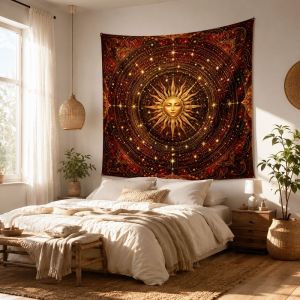 VIKAMA Bí Ẩn All Seeing Eye Sun Moon Tapestry - Hoa Bầu Trời Đầy Sao Bohemian Treo Tường Thẩm Mỹ Trang Trí Nhà Bằng Vải Polyester