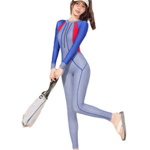 LYSEACIA Full Body Rash Guard Long Sleeve Swimsuit Women Colorblock Wetsuit Snorkeling Diving Surfing Suit Female Sports One Piece Swimwear Front Zipper UV Protection Slimming Bathing Suit