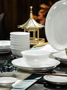 Underglaze Colored White Porcelain Tableware Set Home Use Gift Moving