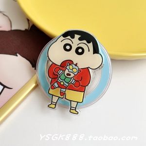 Kawaii Cartoon Crayon Shinchan Dynamic Superman Creative Airbag Stand Universal Magnetic Absorption Mobile Phone Case