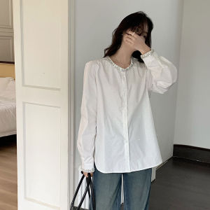 Elegant round Neck Long Sleeve Shirt Glittering Diamond Design Heavy Sense Luxury Fashion Early Spring 2025 New Womens Blouse