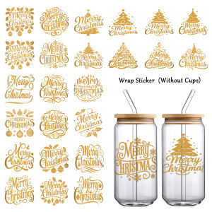 24pcs Christmas Uv-Printed Bottle StickersGolden Decals For CupsCeramic MugTumbler DecorParty FavorLabels For Diy Gift-Wrap