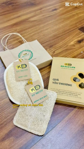 HỘP QUÀ TẶNG YÊU THƯƠNG Xơ Mướp Tự Nhiên KB Ecolife-Gồm 1 bông tắm (16x12cm)+1 miếng rửa bát (10x13cm)