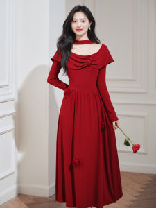 Stunning Knitted Sweater Dress Elegant A-Line Silhouette Long Sleeve V-Neck Zipper Closure Wedding Engagement Party Wear