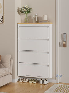 DIBIOU | Narrow Metal and Wood Combination Shoe Cabinet Slim Flip-Drawer
