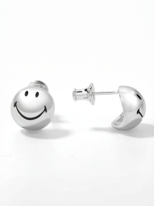 Smiley Face Simple 3D Silver Earrings