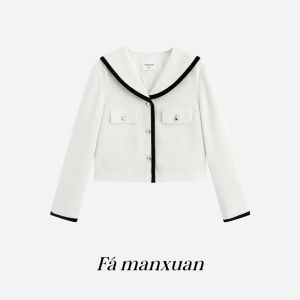 FAMANXUAN | Navy Collar Black Short Wool Outfit