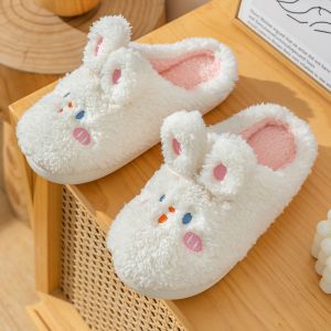 Home Cotton Slippers Womens Autumn Winter Indoor Anti-slip Fleece Warm Cute Rabbit Plush Postpartum Cotton Slippers