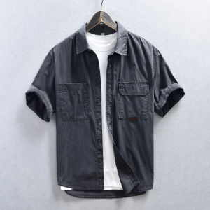 Heavy Weight American Retro Short-Sleeved Shirt Mens Summer Classy Trendy Loose Casual Work Clothes Shirt Male Half Sleeve Outwear