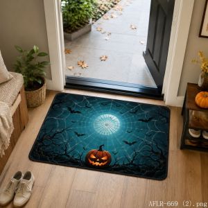VIKAMA Halloween Pumpkin Moon Spider Web Door Mat Gothic Area Rug Non-Slip Spooky Night Front Door Decor