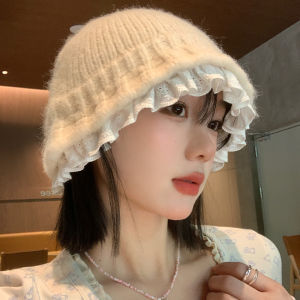 Korean Style Lace Lace Knitted Fisherman Hat Womens Autumn and Winter Sweet All-Matching Woolen Hat Heattech Face Small Hat Tide