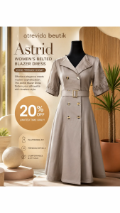 Astrid Women’s Belted Blazer Dress Chic Trench Coat Style Long Sleeve Elegant Business Work Office Wear Formal Slim Fit Structured Mini Dress with Waist Belt Professional Smart Casual Outfit