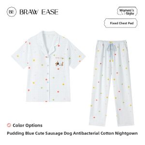 BE | Cotton Womens Sleepwear Set with Pads Wearable Outdoors Summer