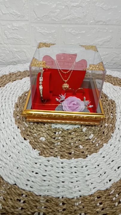 Kotak Frame Fiber Tempat Perhiasan full Set Cincin, Gelang, Kalung dan Anting untuk Mahar atau Seserahan Pernikahan - FCGKA