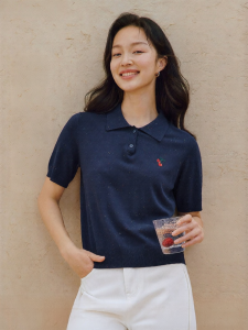 INMAN | Ice Silk Polo Collar Embroidery Slim Short Knit Shirt